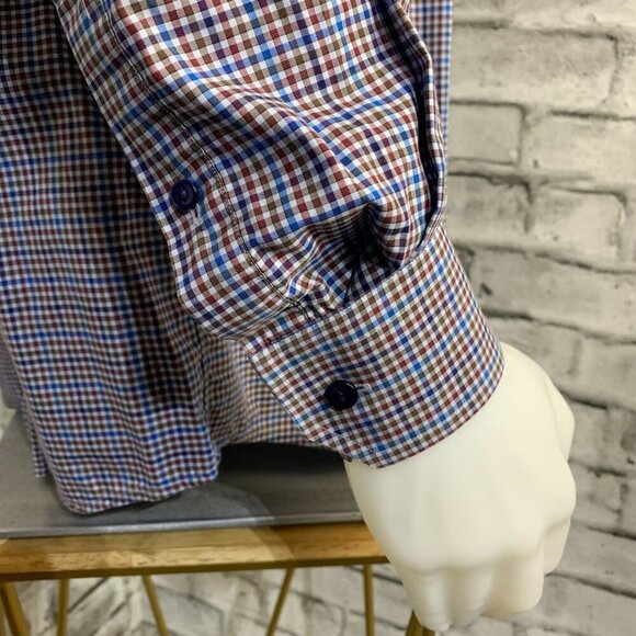 Eton Slim Gingham Check Print Dress Shirt - Picture 4 of 12